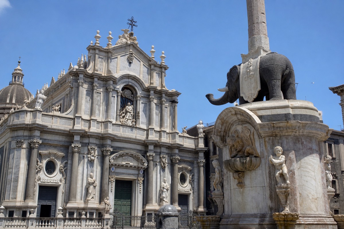 Catania's Piazza Duomo, the main gateway city for tours showing volcanic activity on Mount Etna