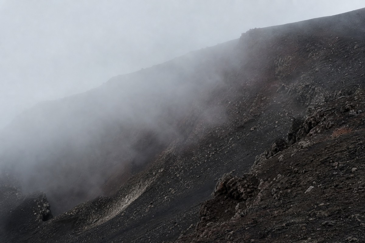 A misty crater rim on one of the easier hiking routes on Etna